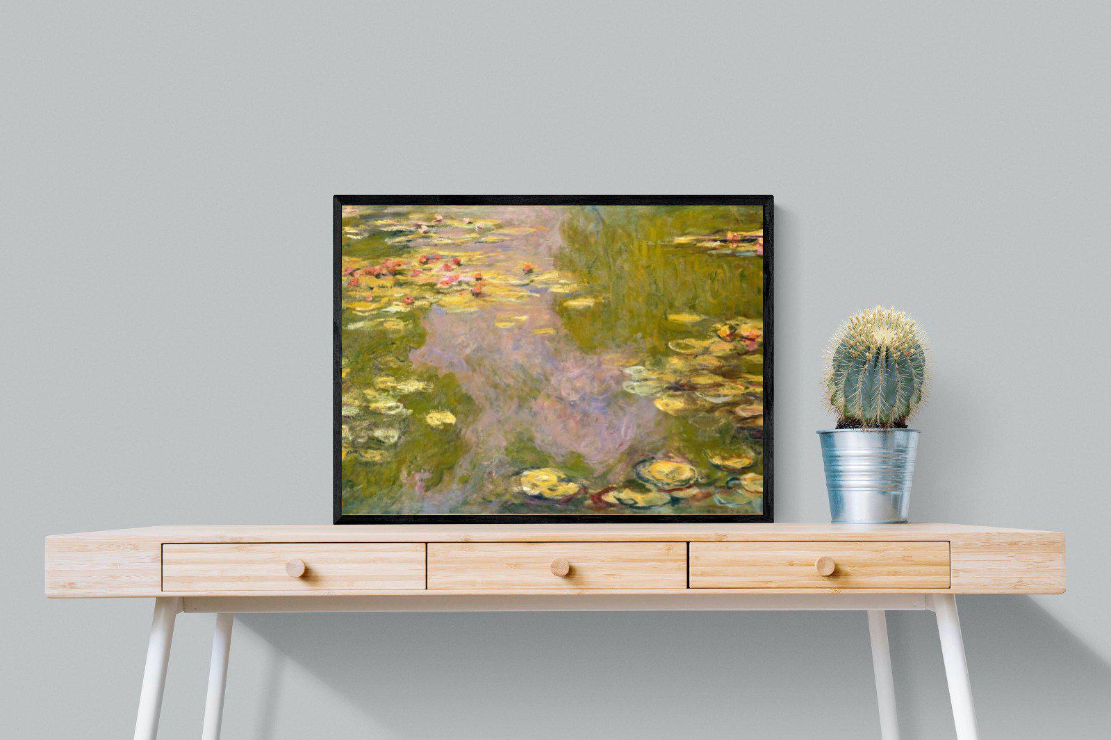 Monet Water Lilies-Wall_Art-80 x 60cm-Mounted Canvas-Black-Pixalot