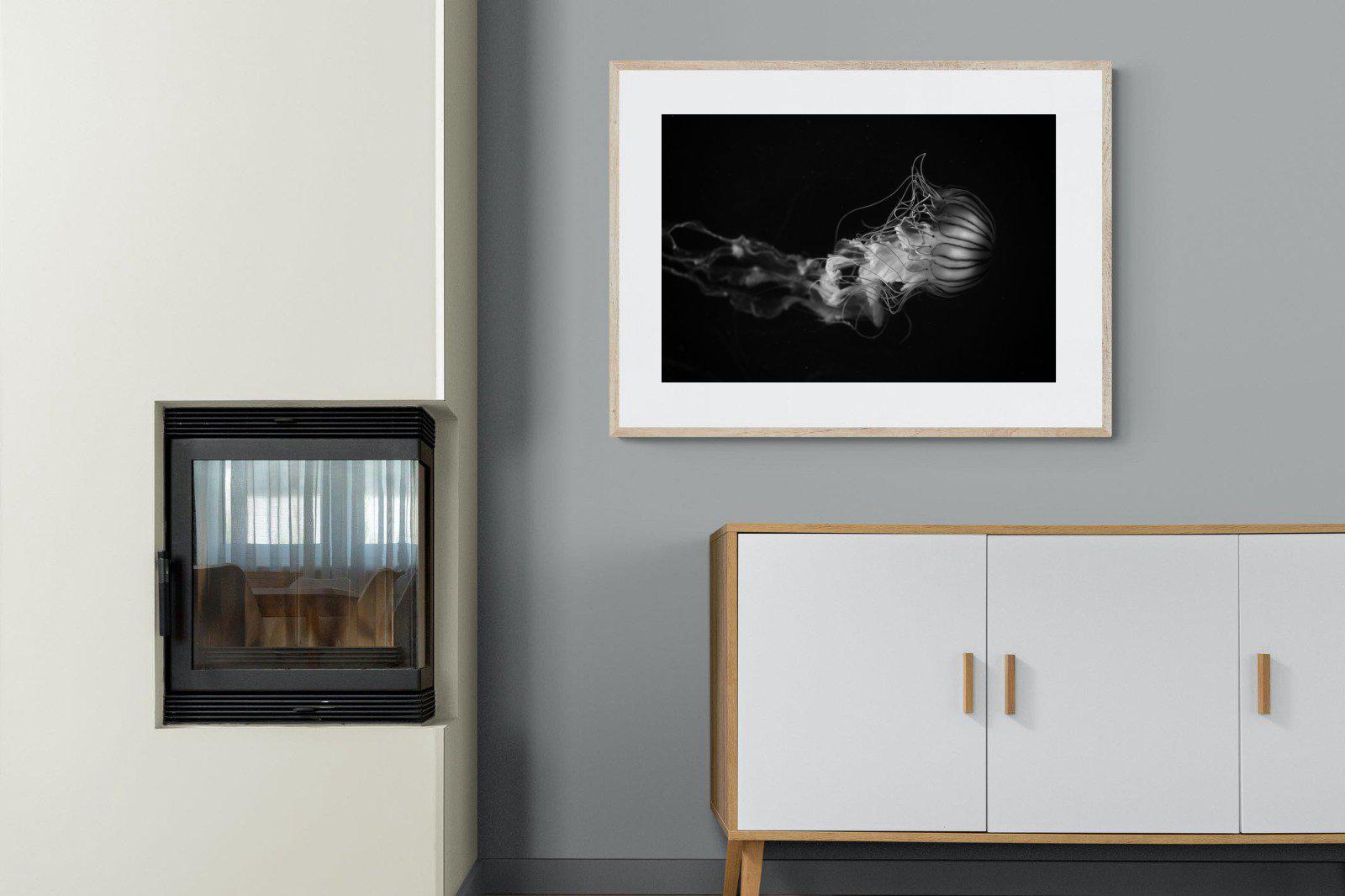 Monochromatic Jellyfish-Wall_Art-100 x 75cm-Framed Print-Wood-Pixalot