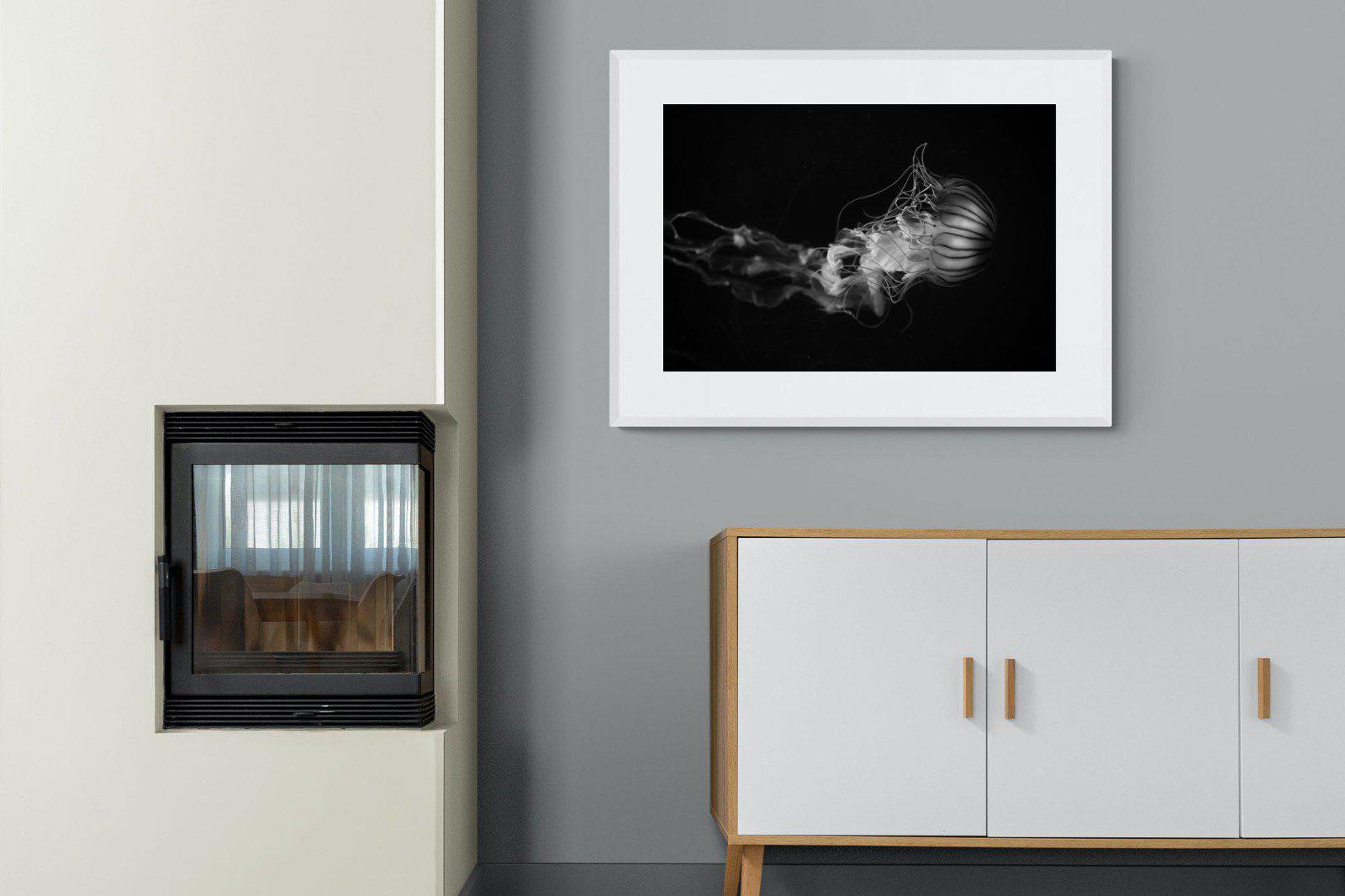 Monochromatic Jellyfish-Wall_Art-100 x 75cm-Framed Print-White-Pixalot