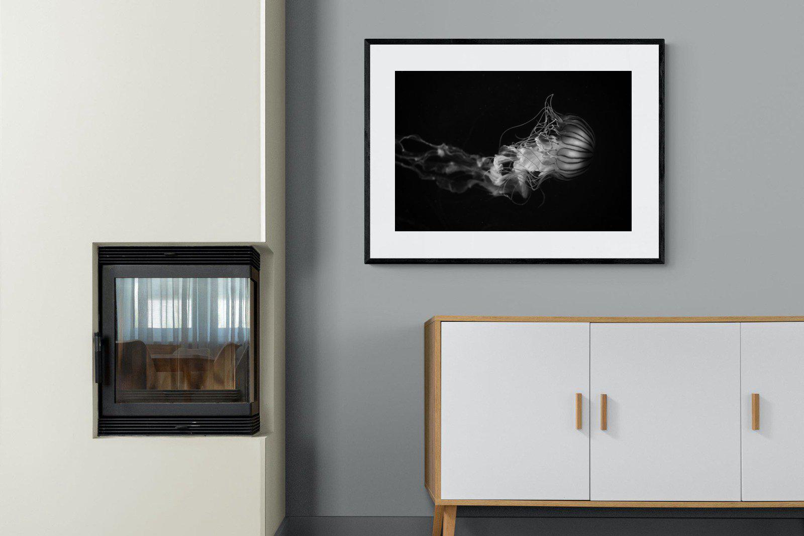 Monochromatic Jellyfish-Wall_Art-100 x 75cm-Framed Print-Black-Pixalot