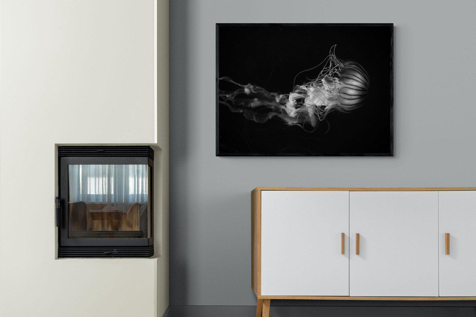 Monochromatic Jellyfish-Wall_Art-100 x 75cm-Mounted Canvas-Black-Pixalot