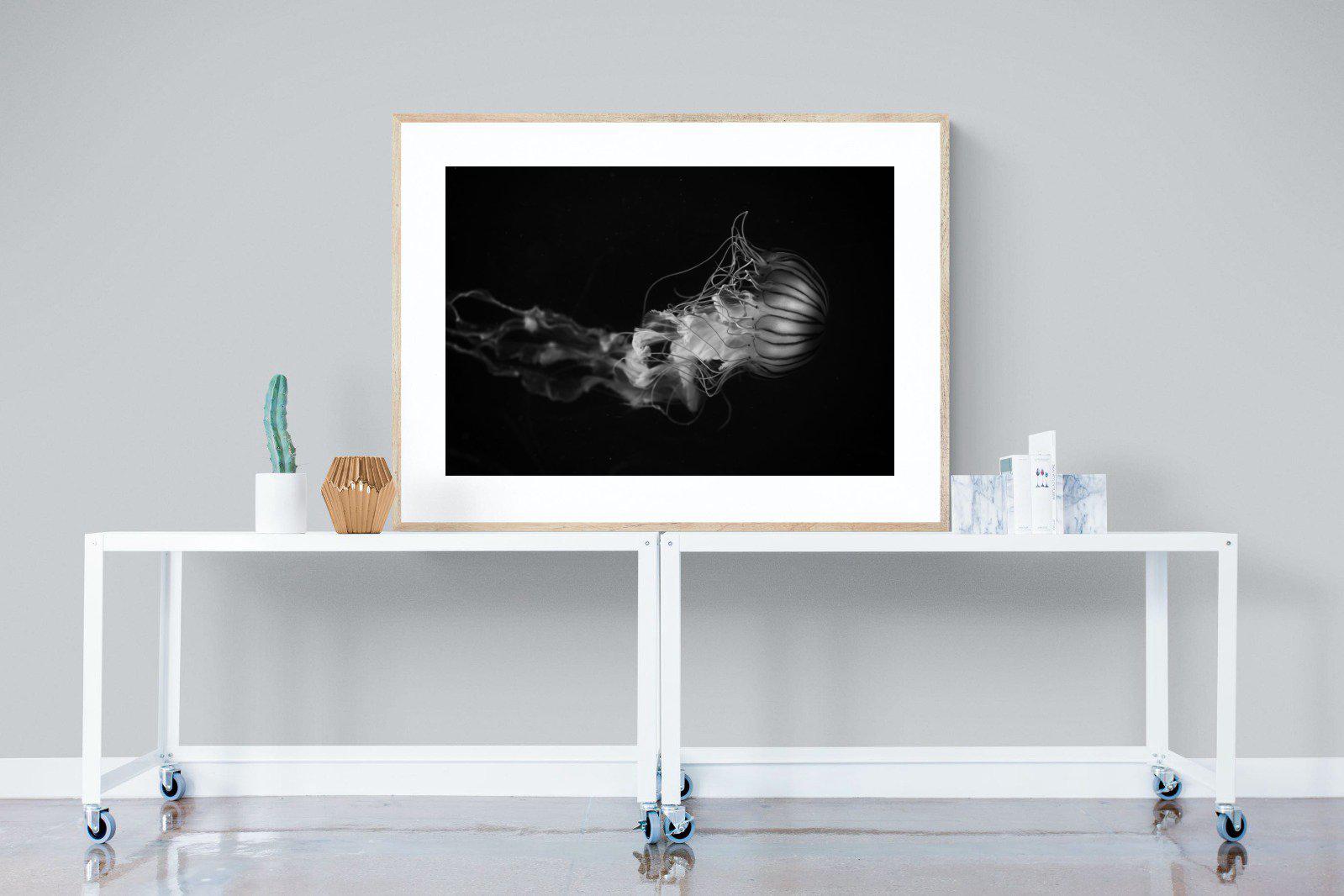 Monochromatic Jellyfish-Wall_Art-120 x 90cm-Framed Print-Wood-Pixalot
