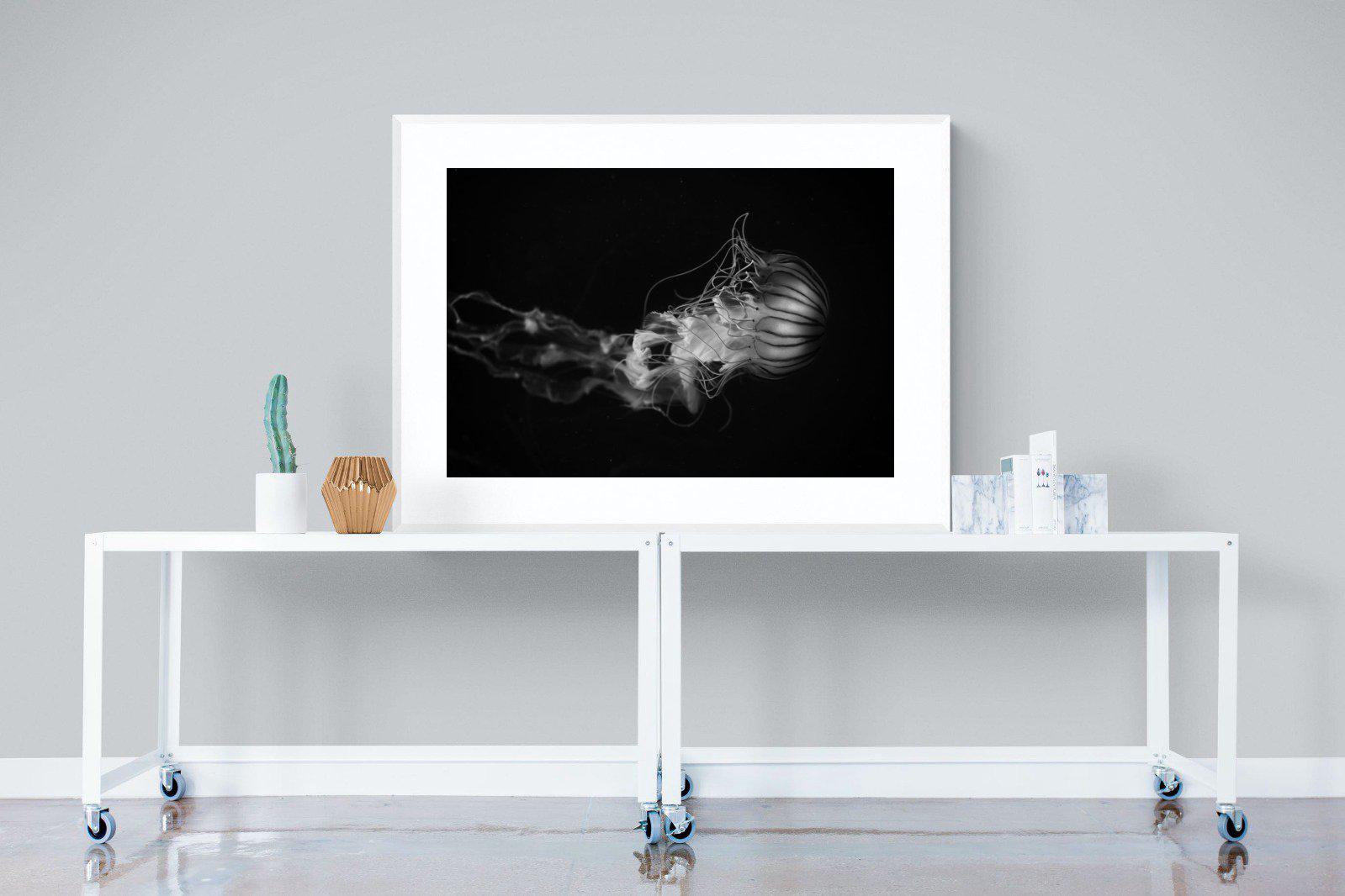 Monochromatic Jellyfish-Wall_Art-120 x 90cm-Framed Print-White-Pixalot