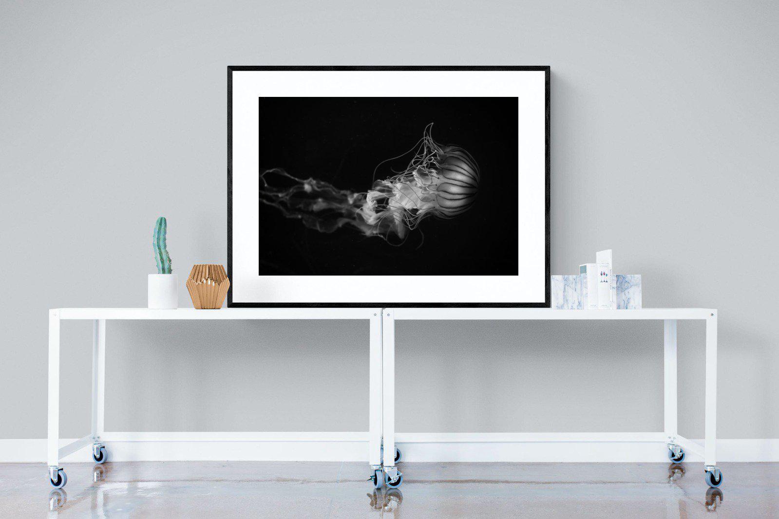 Monochromatic Jellyfish-Wall_Art-120 x 90cm-Framed Print-Black-Pixalot