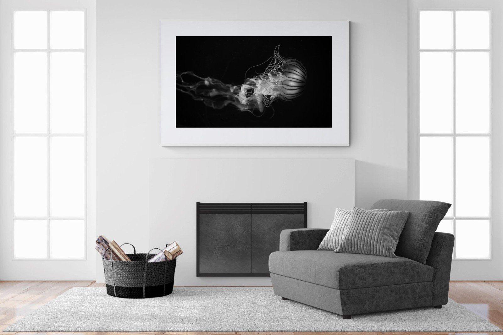 Monochromatic Jellyfish-Wall_Art-150 x 100cm-Framed Print-White-Pixalot