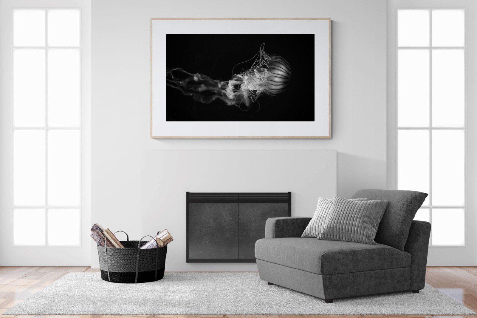 Monochromatic Jellyfish-Wall_Art-150 x 100cm-Framed Print-Wood-Pixalot