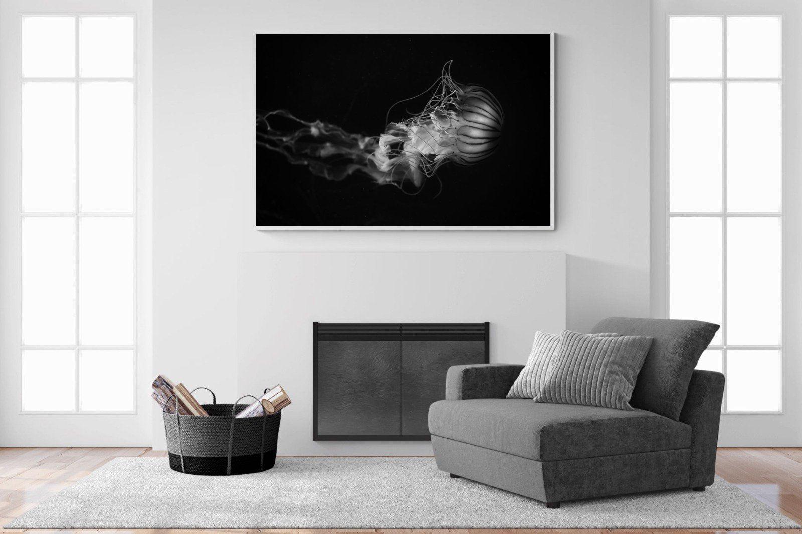Monochromatic Jellyfish-Wall_Art-150 x 100cm-Mounted Canvas-White-Pixalot