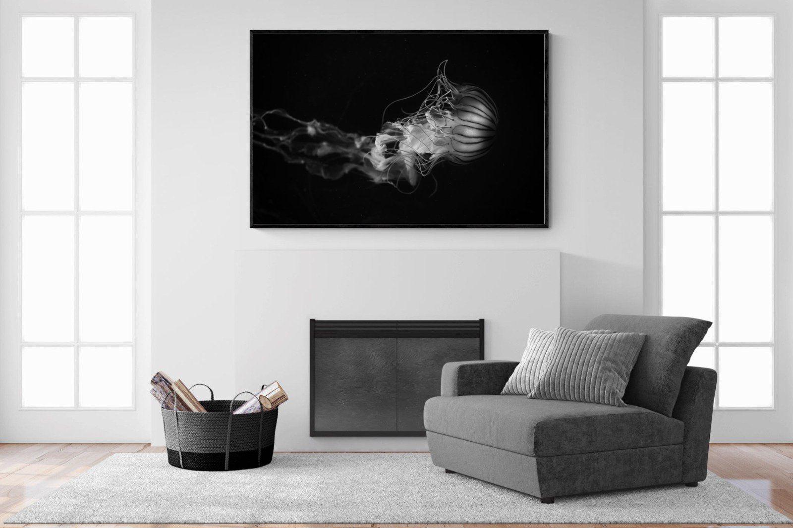 Monochromatic Jellyfish-Wall_Art-150 x 100cm-Mounted Canvas-Black-Pixalot