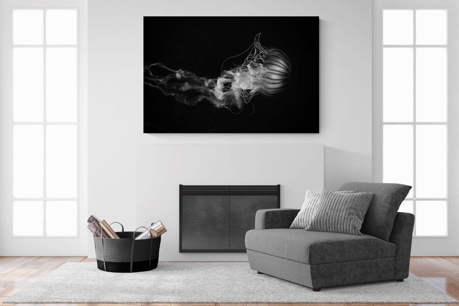 Monochromatic Jellyfish-Wall_Art-150 x 100cm-Mounted Canvas-No Frame-Pixalot