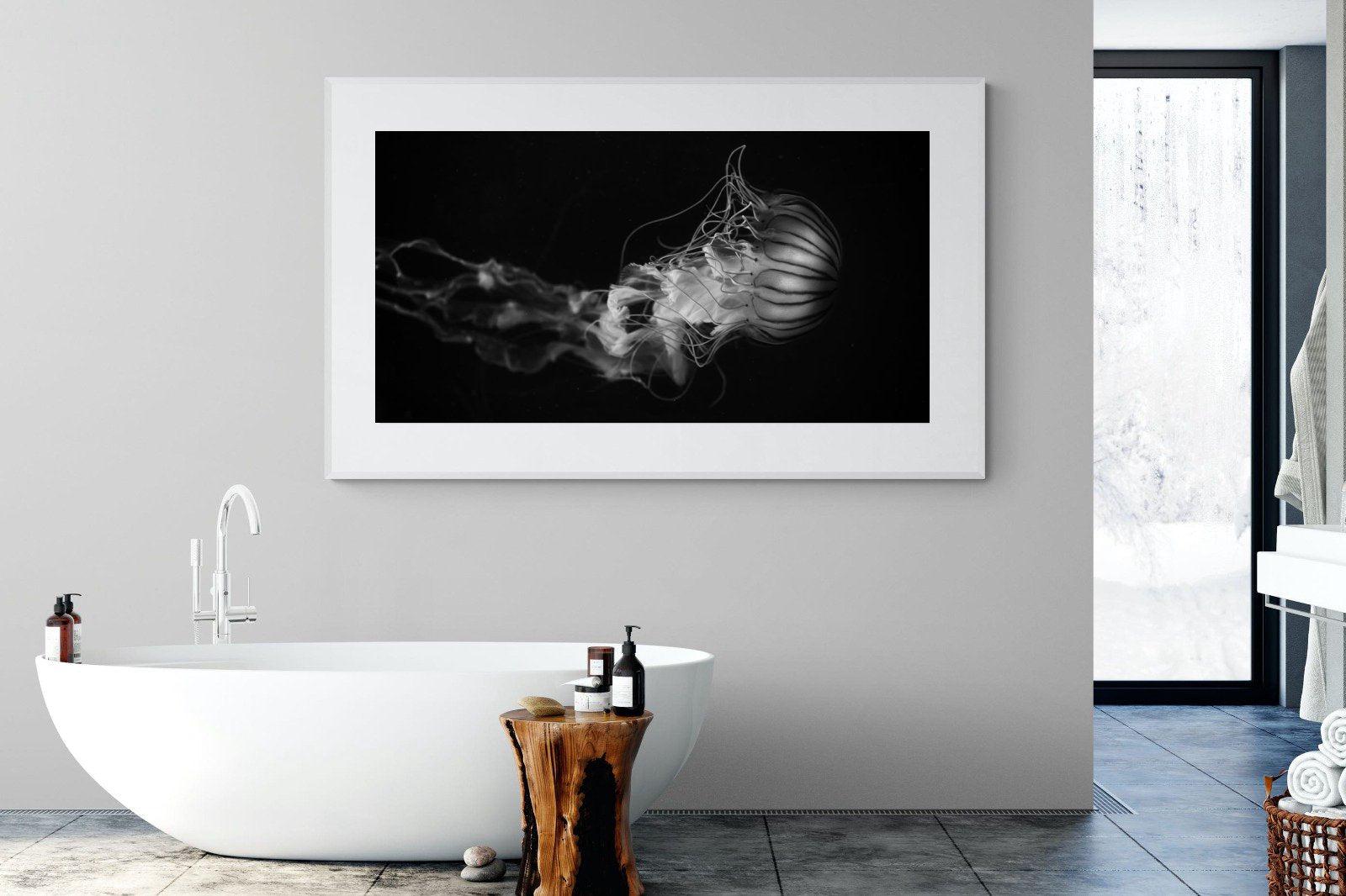 Monochromatic Jellyfish-Wall_Art-180 x 110cm-Framed Print-White-Pixalot