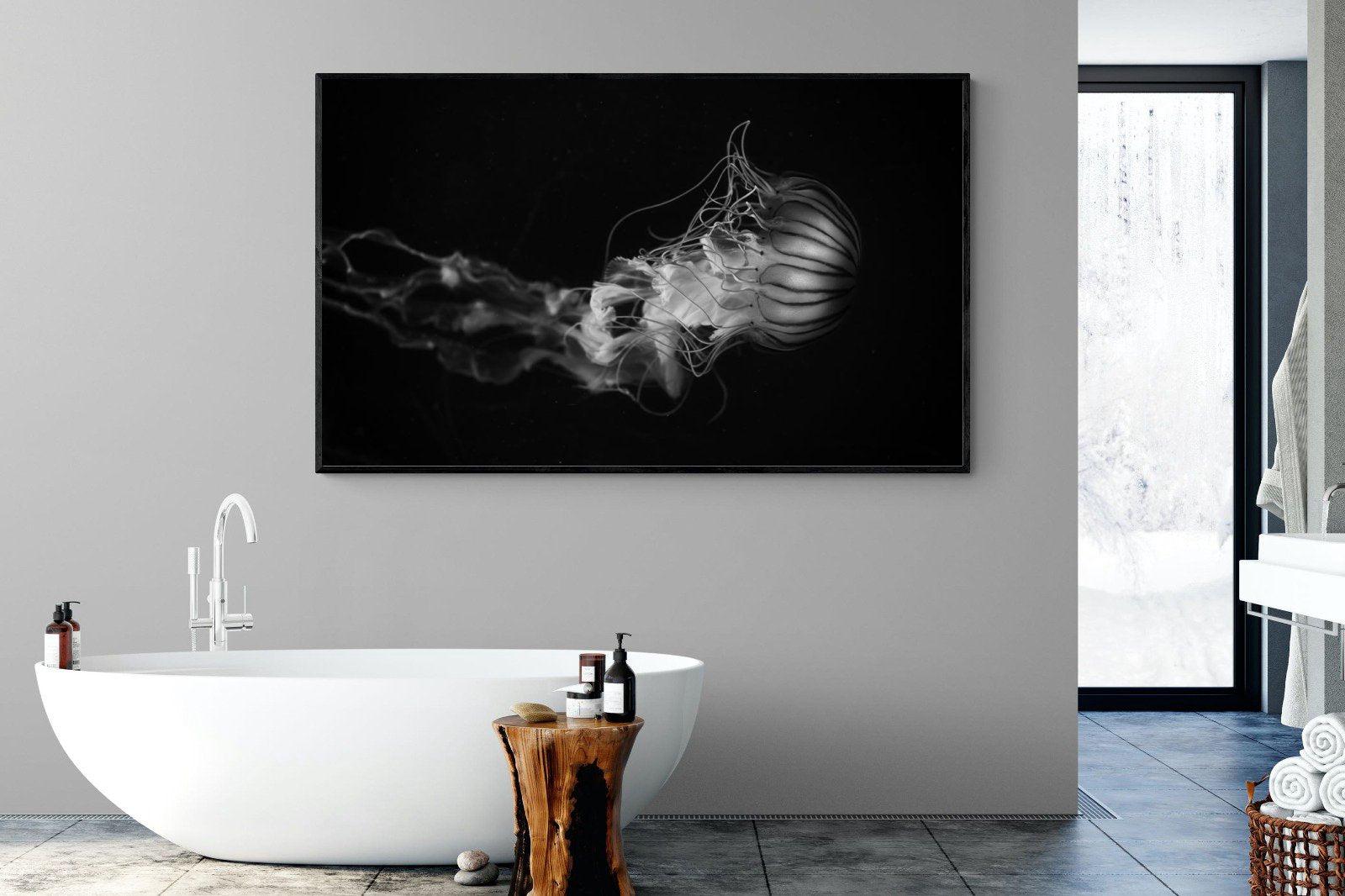 Monochromatic Jellyfish-Wall_Art-180 x 110cm-Mounted Canvas-Black-Pixalot