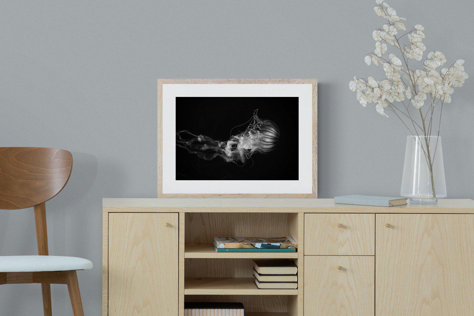 Monochromatic Jellyfish-Wall_Art-60 x 45cm-Framed Print-Wood-Pixalot