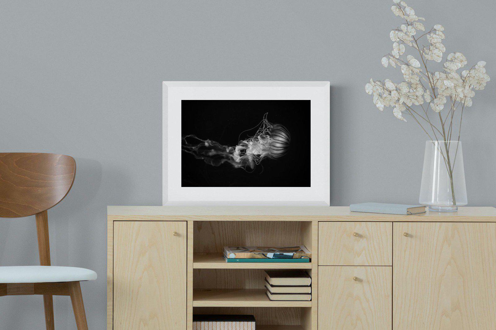 Monochromatic Jellyfish-Wall_Art-60 x 45cm-Framed Print-White-Pixalot