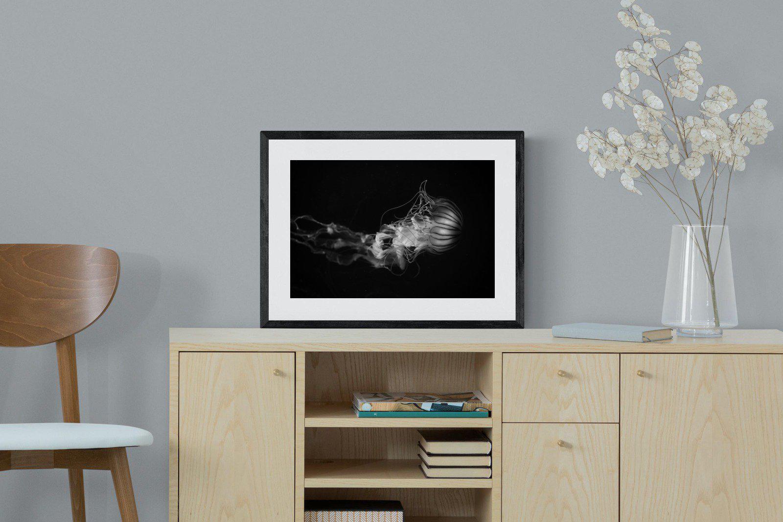Monochromatic Jellyfish-Wall_Art-60 x 45cm-Framed Print-Black-Pixalot