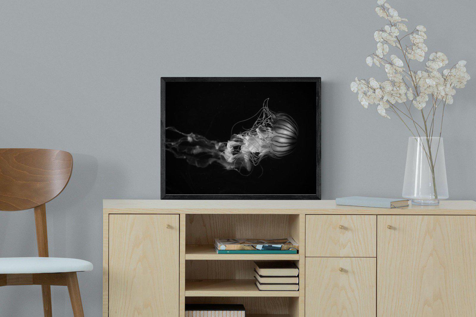 Monochromatic Jellyfish-Wall_Art-60 x 45cm-Mounted Canvas-Black-Pixalot