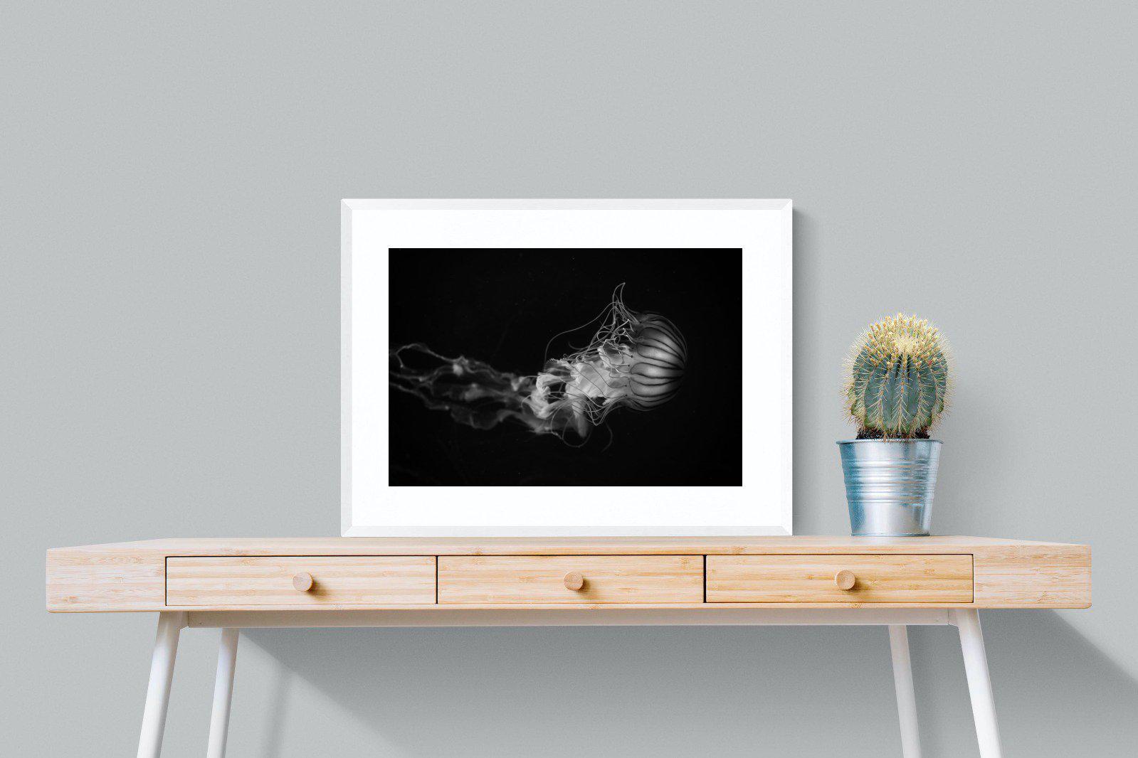 Monochromatic Jellyfish-Wall_Art-80 x 60cm-Framed Print-White-Pixalot