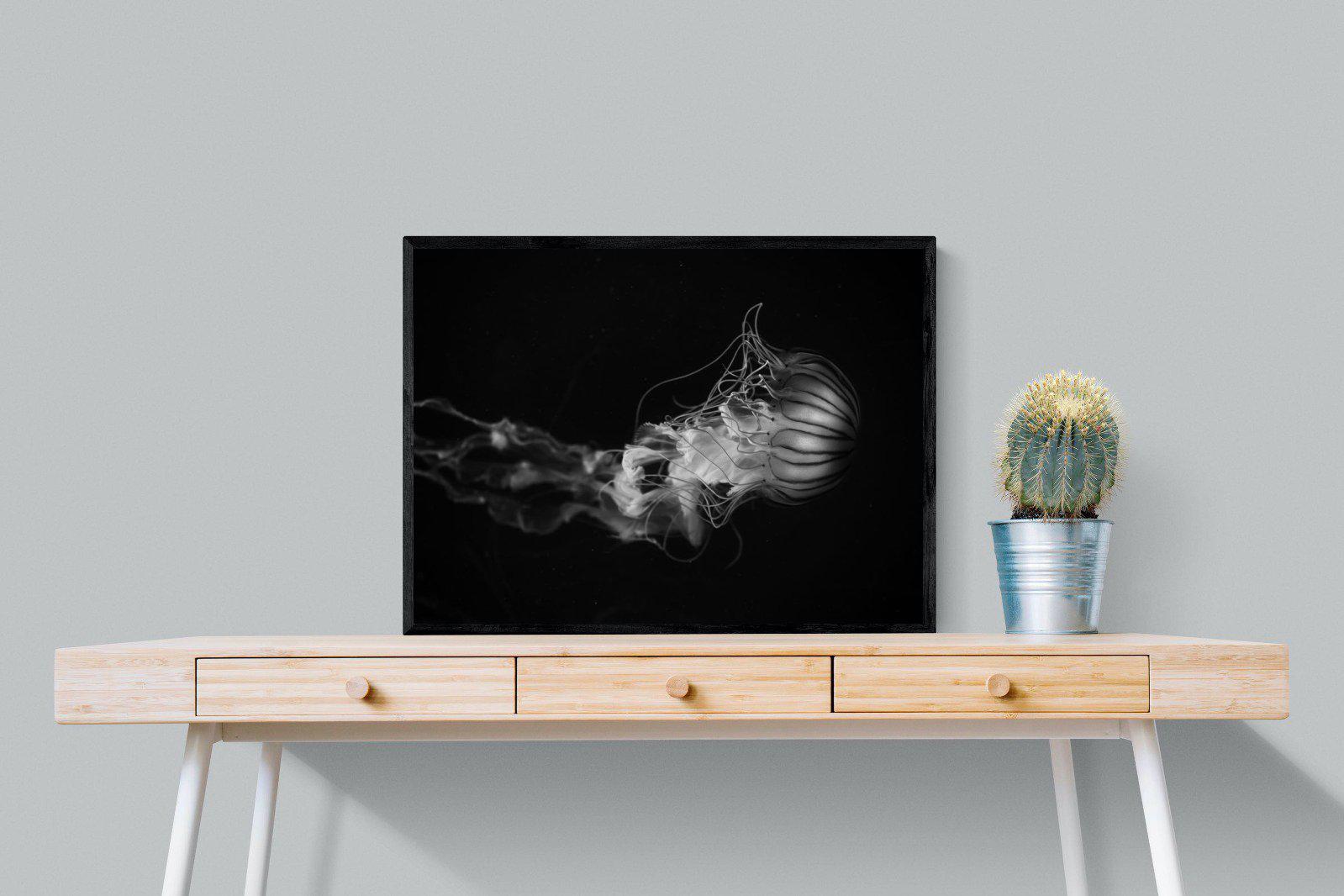 Monochromatic Jellyfish-Wall_Art-80 x 60cm-Mounted Canvas-Black-Pixalot