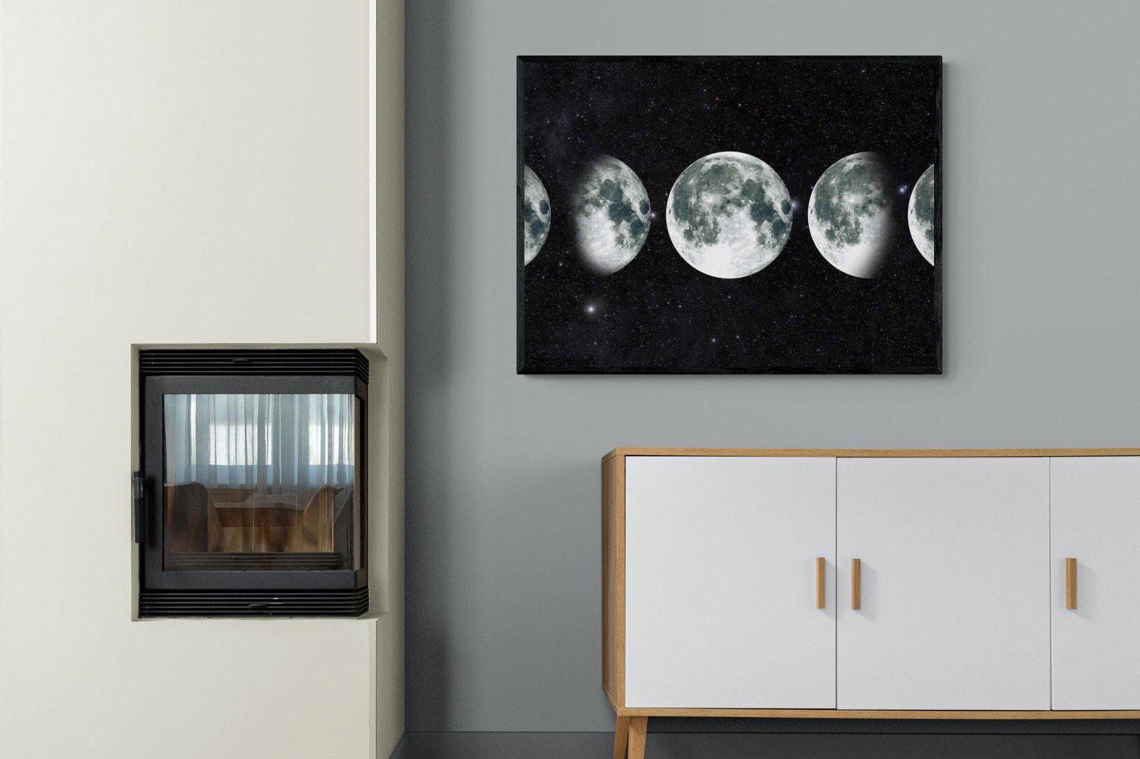 Moon Phases-Wall_Art-100 x 75cm-Mounted Canvas-Black-Pixalot