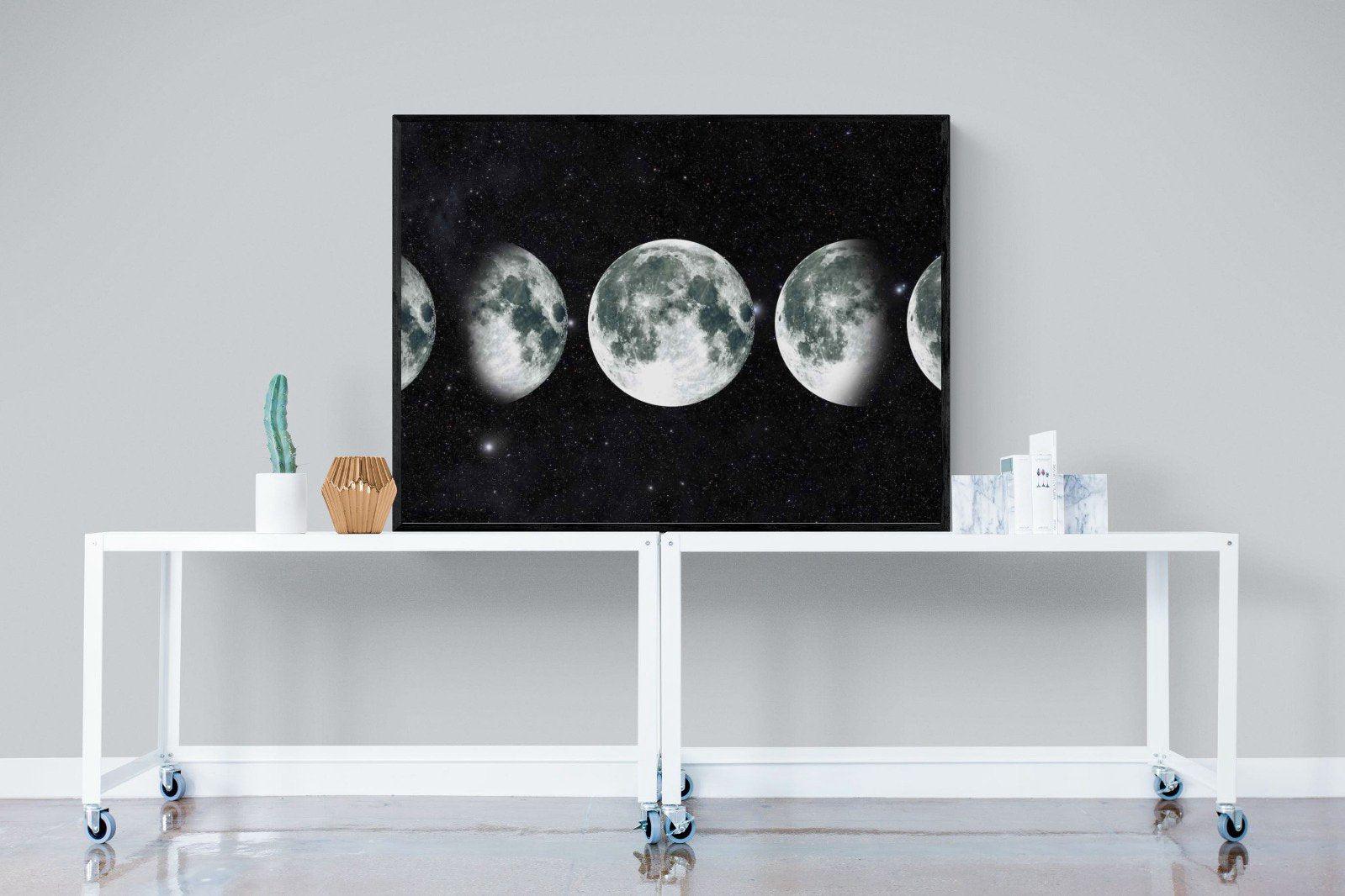 Moon Phases-Wall_Art-120 x 90cm-Mounted Canvas-Black-Pixalot