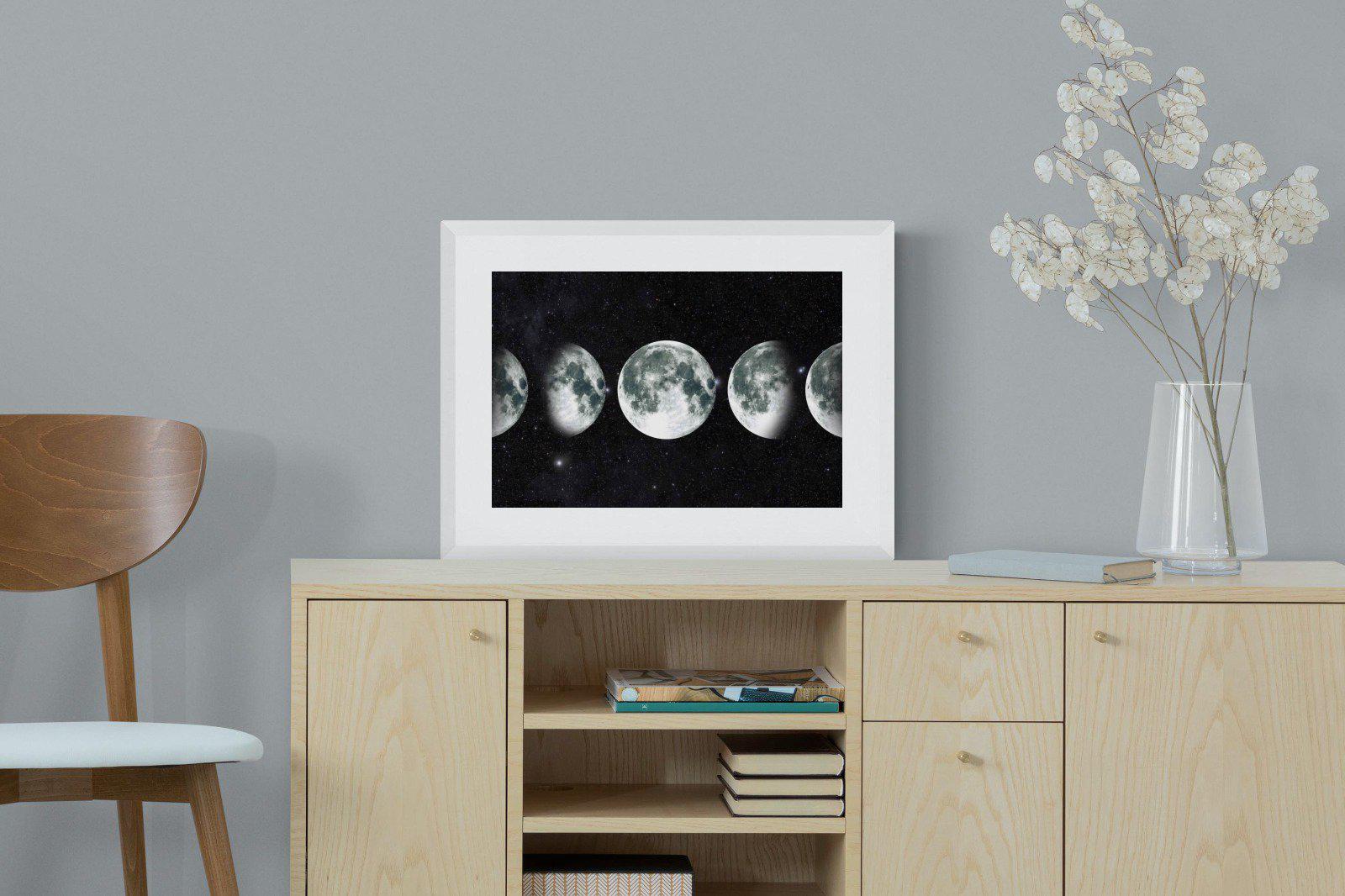 Moon Phases-Wall_Art-60 x 45cm-Framed Print-White-Pixalot