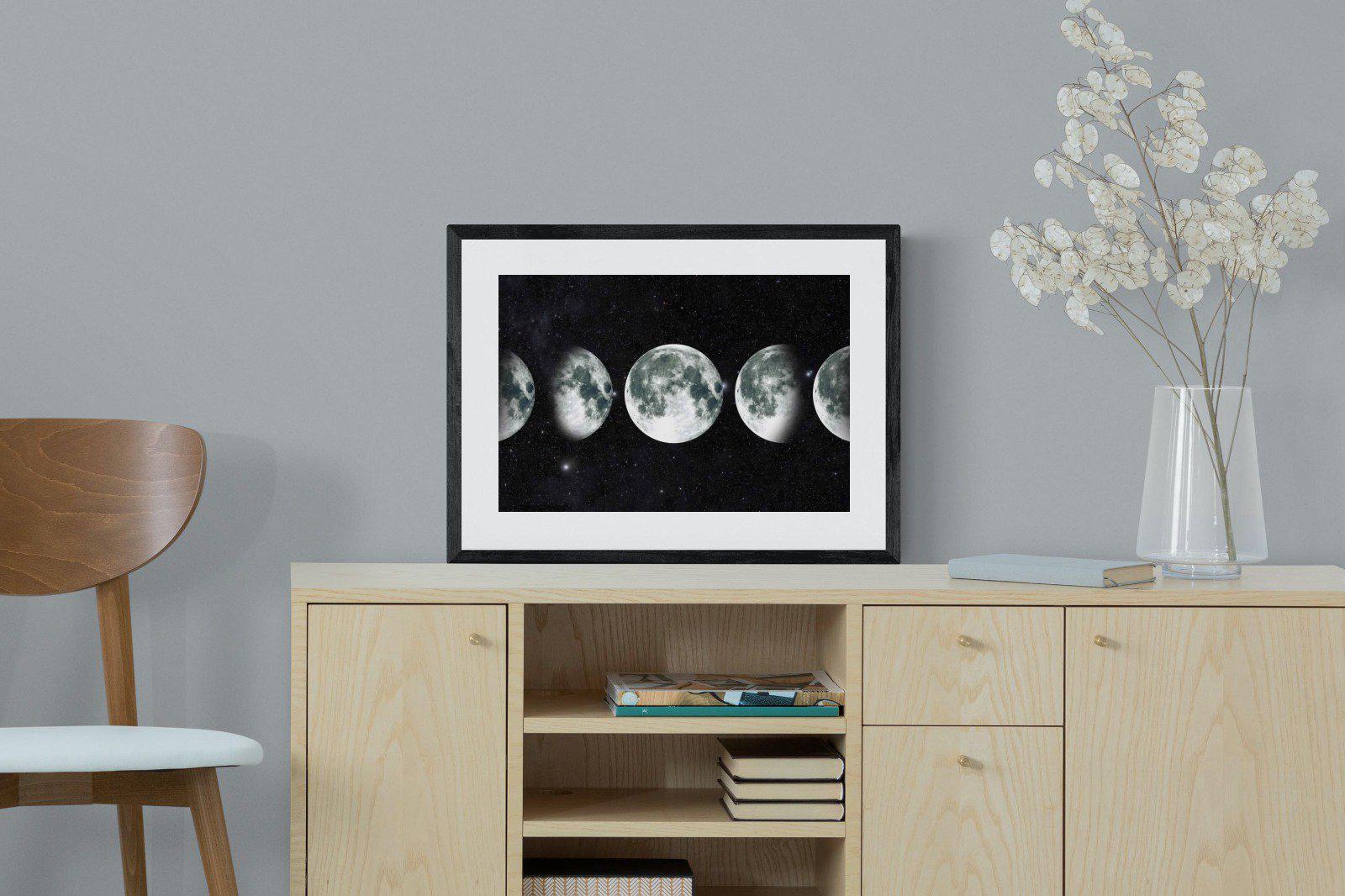Moon Phases-Wall_Art-60 x 45cm-Framed Print-Black-Pixalot