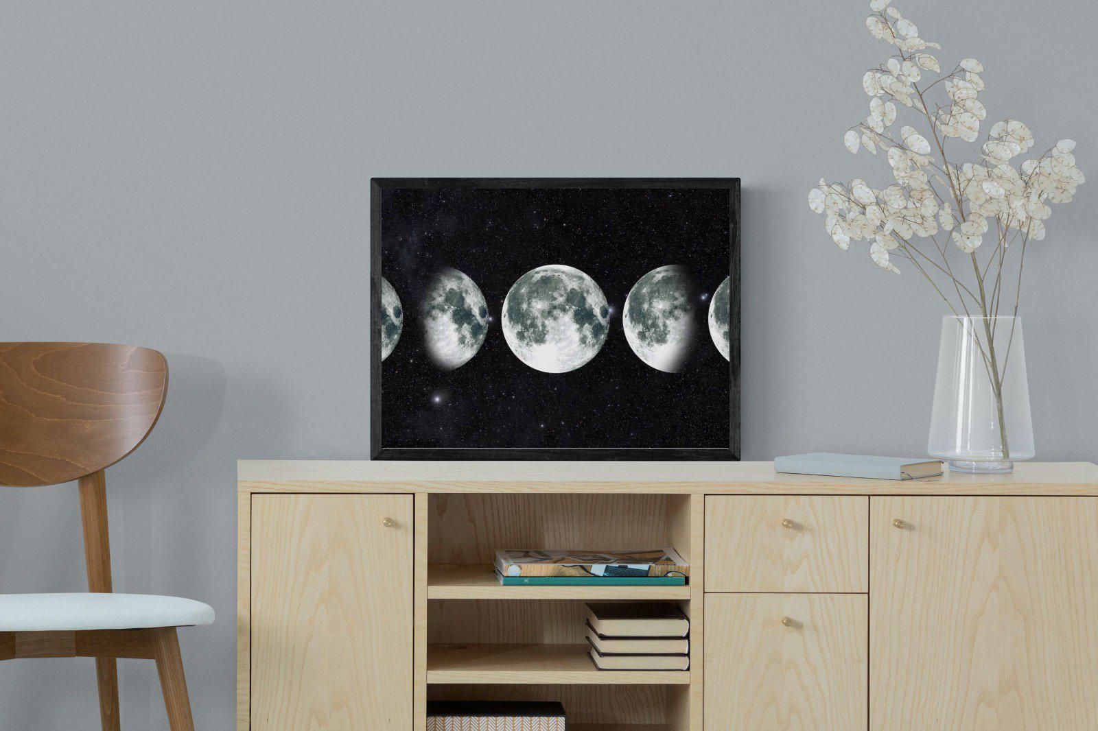 Moon Phases-Wall_Art-60 x 45cm-Mounted Canvas-Black-Pixalot