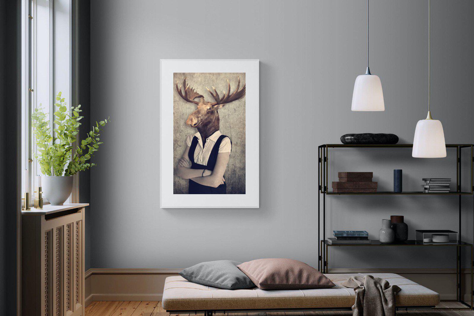 Moose Head-Wall_Art-100 x 150cm-Framed Print-White-Pixalot