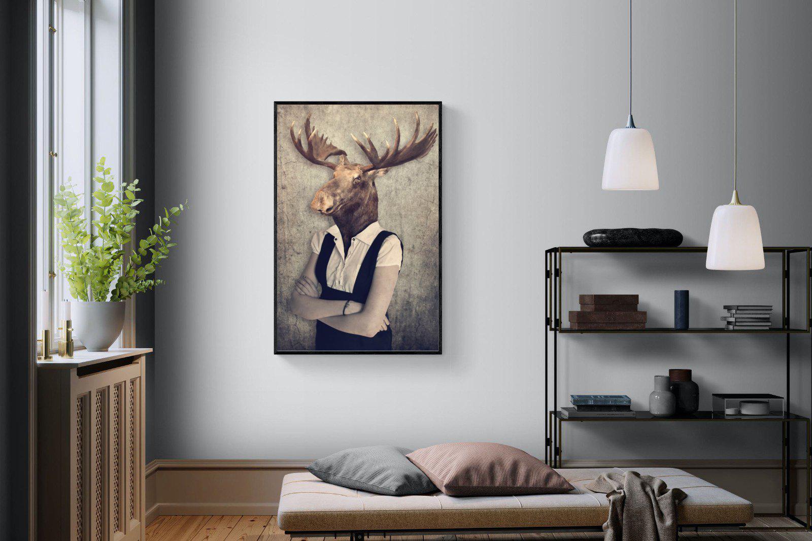 Moose Head-Wall_Art-100 x 150cm-Mounted Canvas-Black-Pixalot