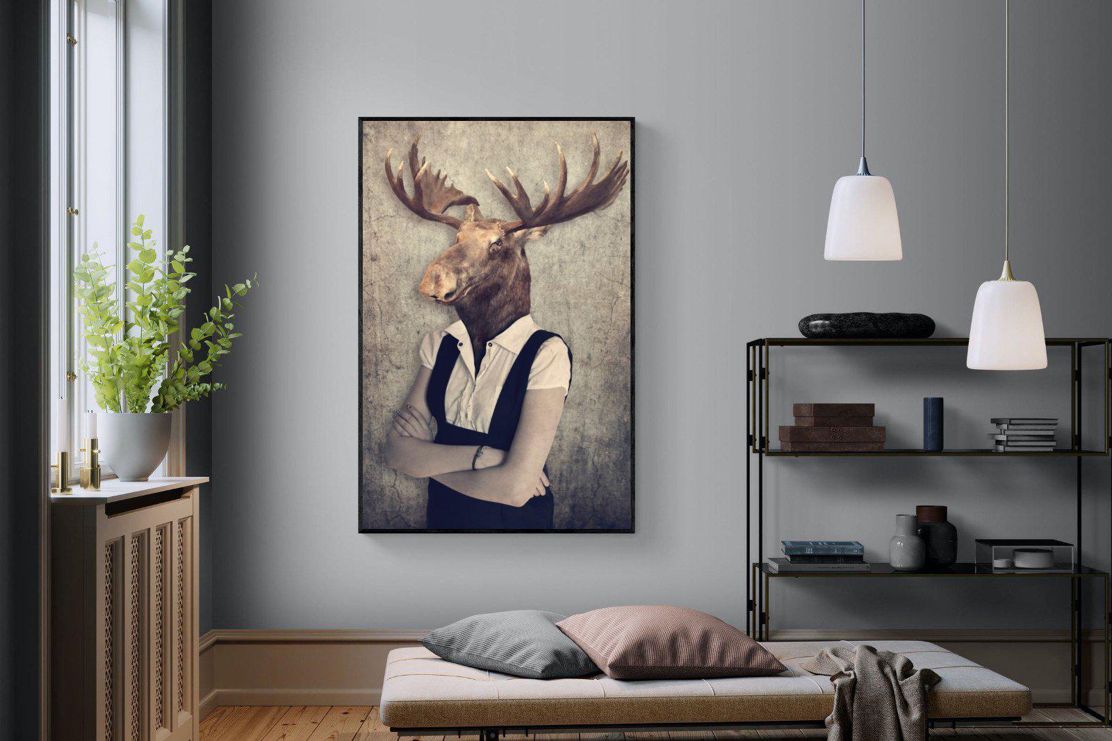 Moose Head-Wall_Art-120 x 180cm-Mounted Canvas-Black-Pixalot