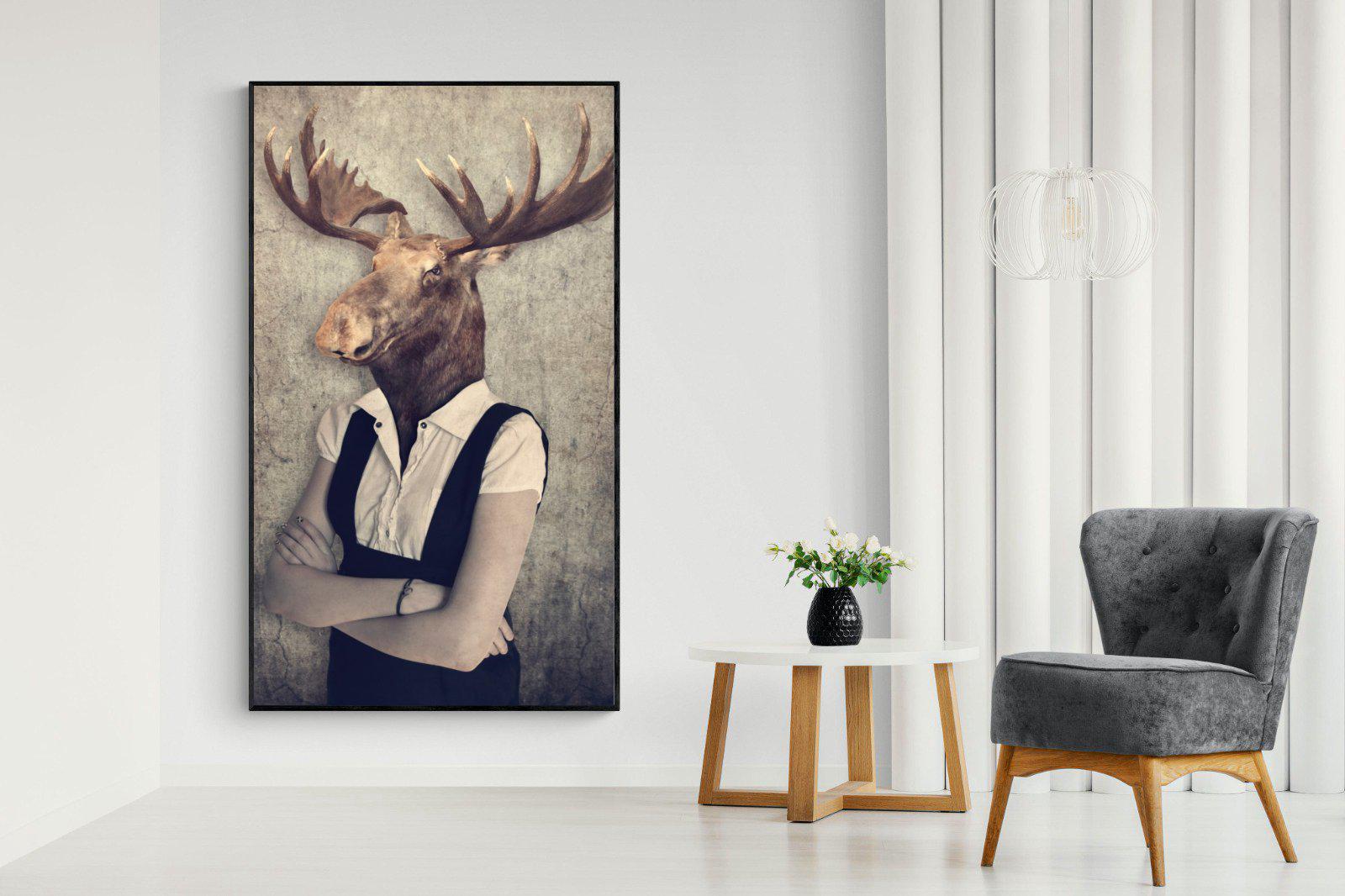 Moose Head-Wall_Art-130 x 220cm-Mounted Canvas-Black-Pixalot