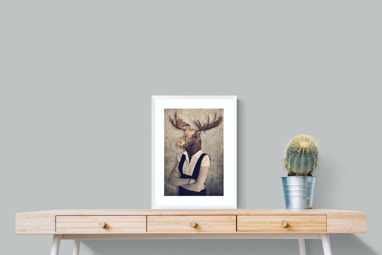 Moose Head-Wall_Art-45 x 60cm-Framed Print-White-Pixalot