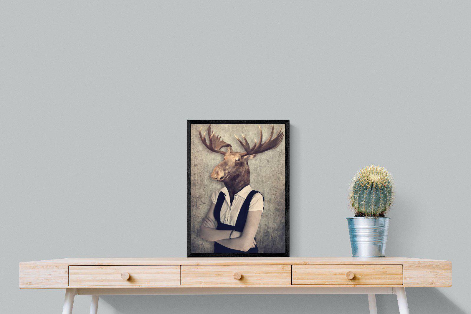 Moose Head-Wall_Art-45 x 60cm-Mounted Canvas-Black-Pixalot