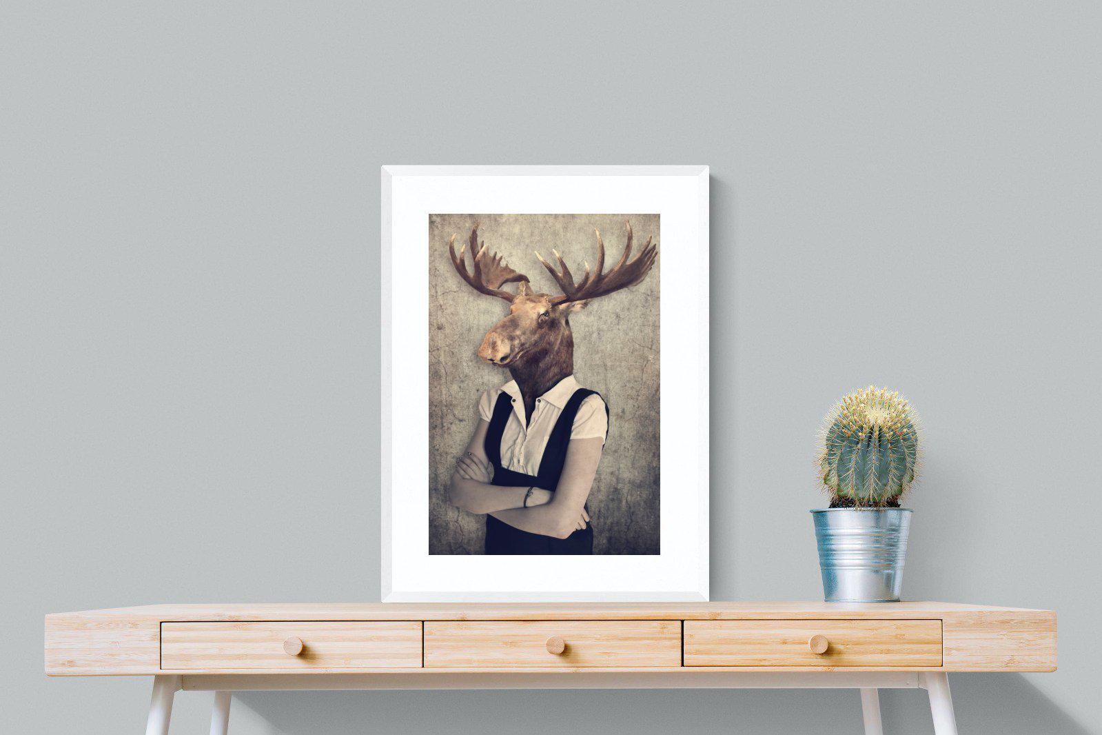 Moose Head-Wall_Art-60 x 80cm-Framed Print-White-Pixalot