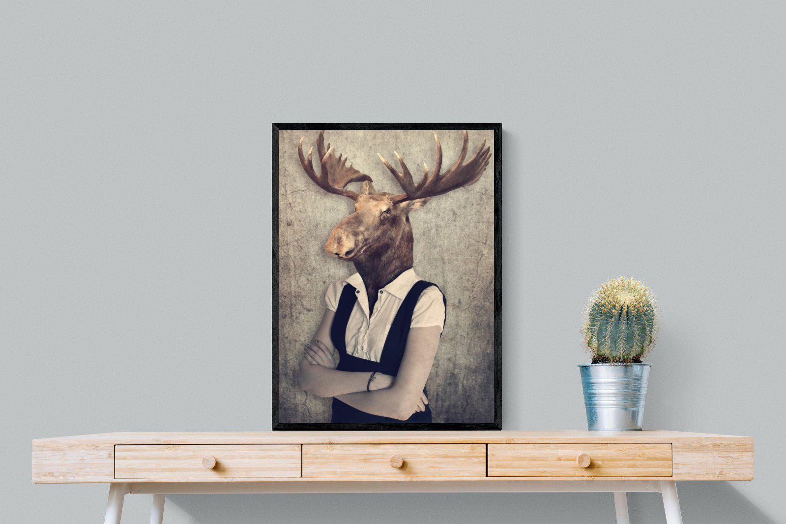 Moose Head-Wall_Art-60 x 80cm-Mounted Canvas-Black-Pixalot