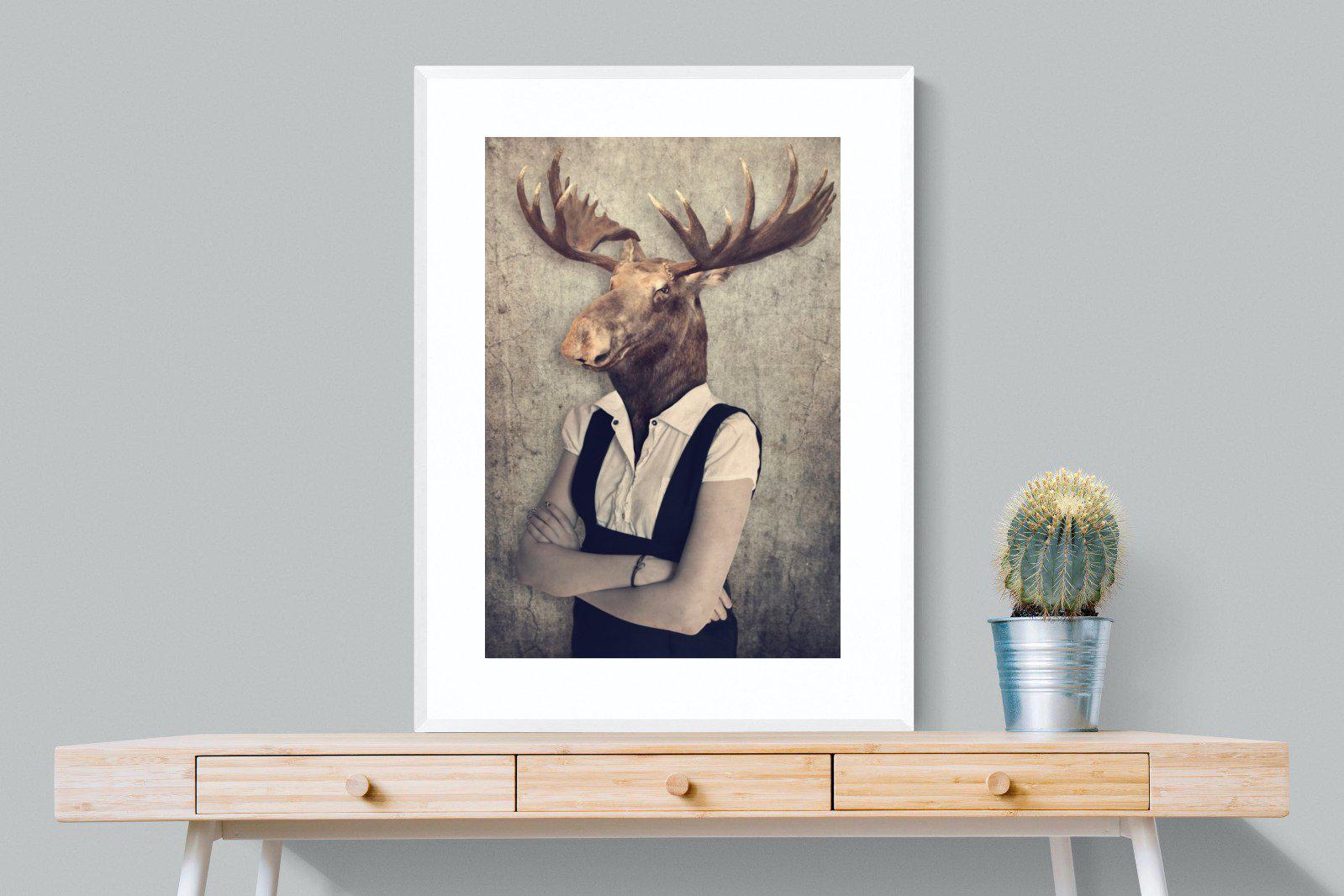 Moose Head-Wall_Art-75 x 100cm-Framed Print-White-Pixalot