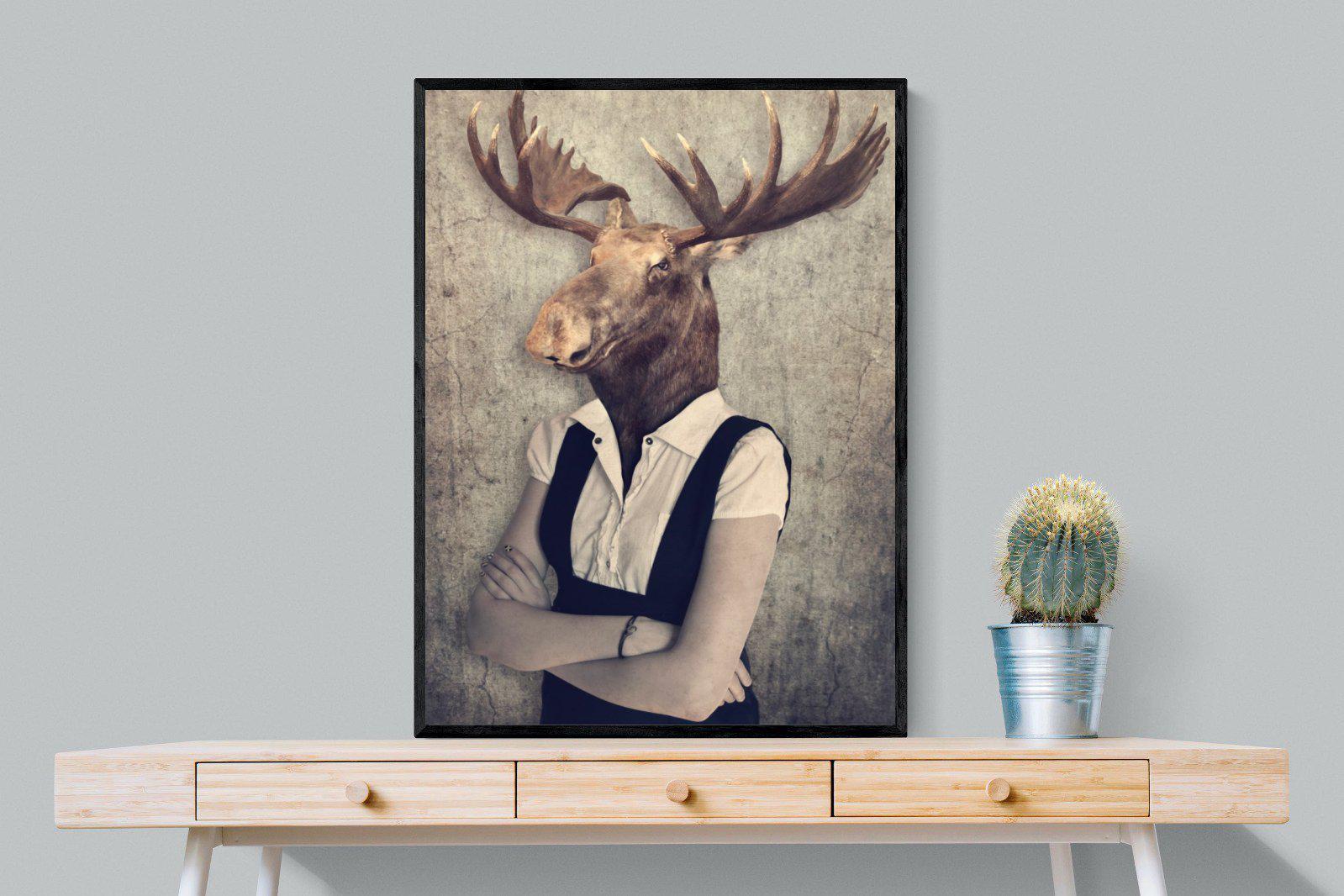 Moose Head-Wall_Art-75 x 100cm-Mounted Canvas-Black-Pixalot