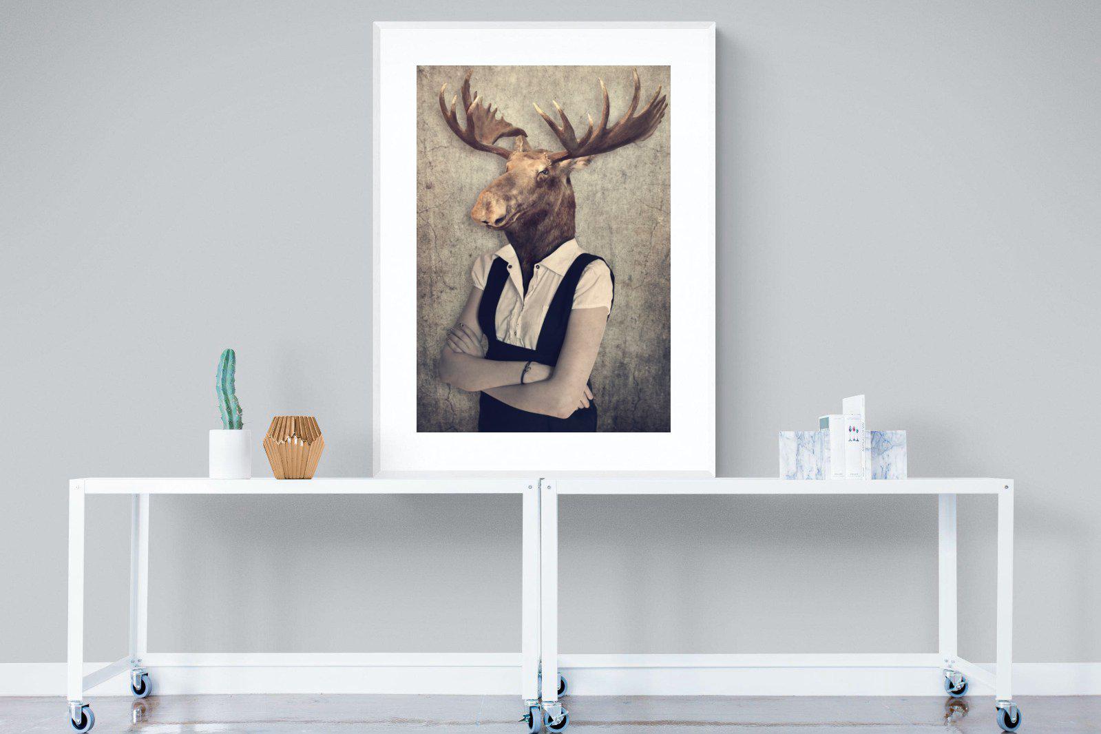 Moose Head-Wall_Art-90 x 120cm-Framed Print-White-Pixalot