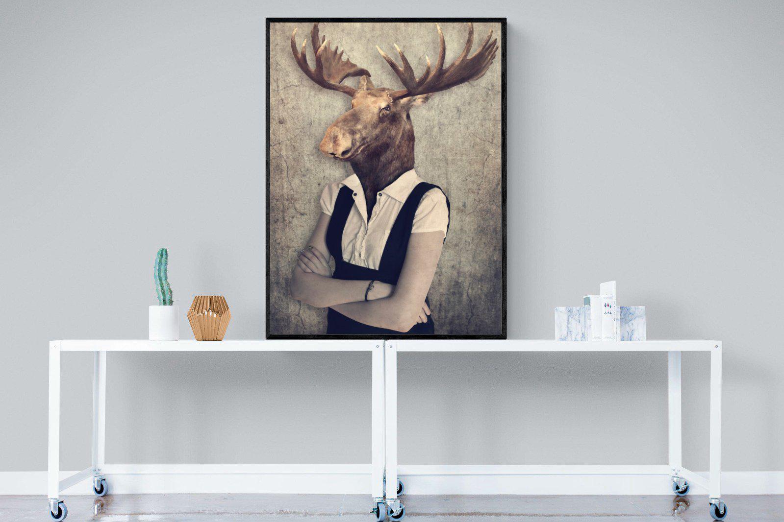 Moose Head-Wall_Art-90 x 120cm-Mounted Canvas-Black-Pixalot
