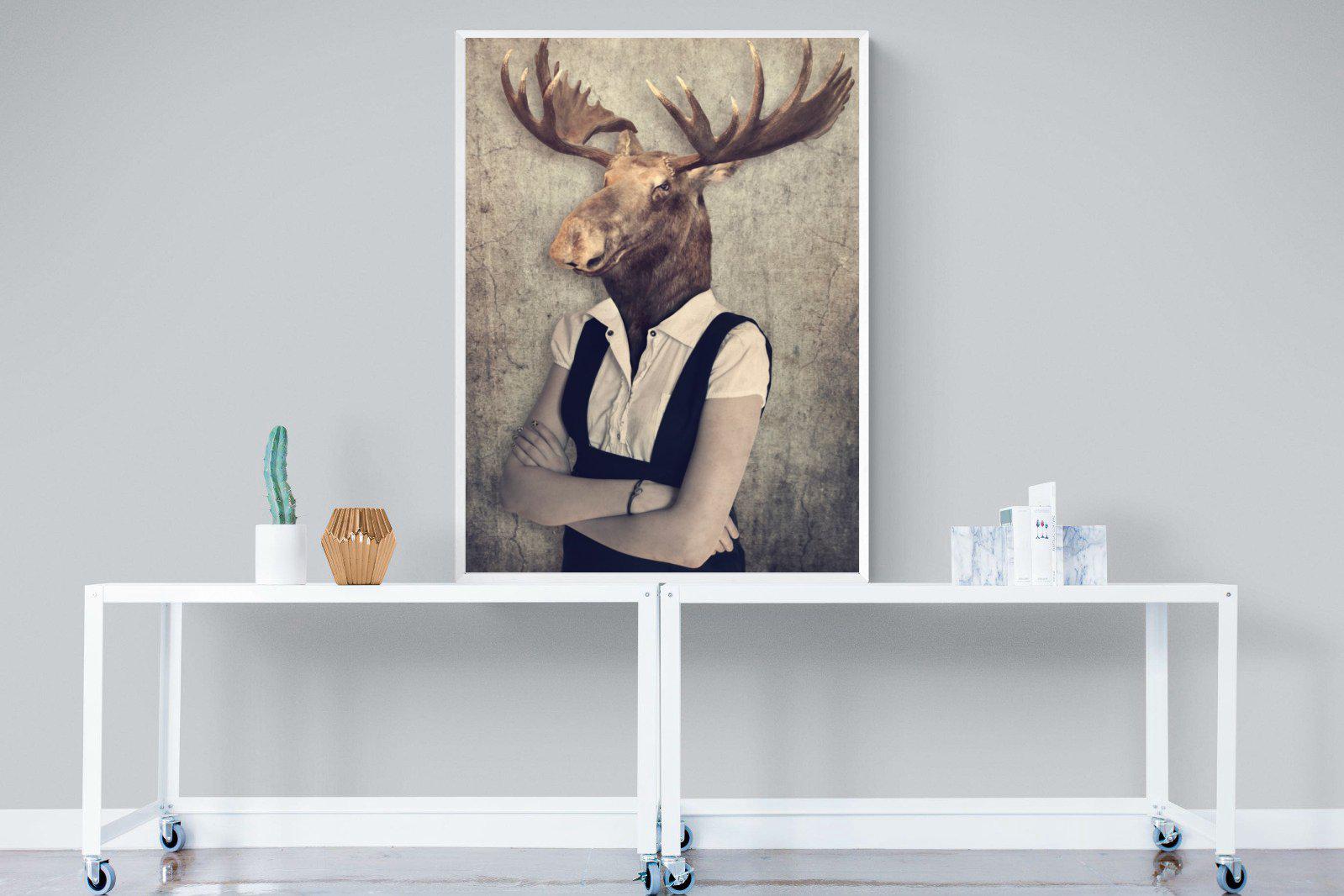 Moose Head-Wall_Art-90 x 120cm-Mounted Canvas-White-Pixalot