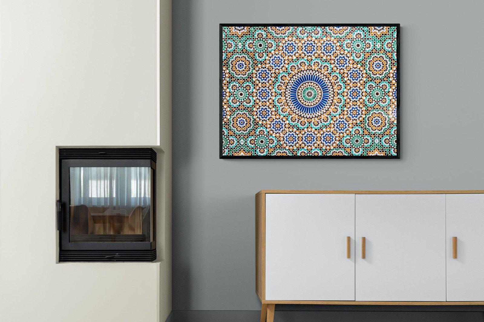Moroccan Tiles-Wall_Art-100 x 75cm-Mounted Canvas-Black-Pixalot
