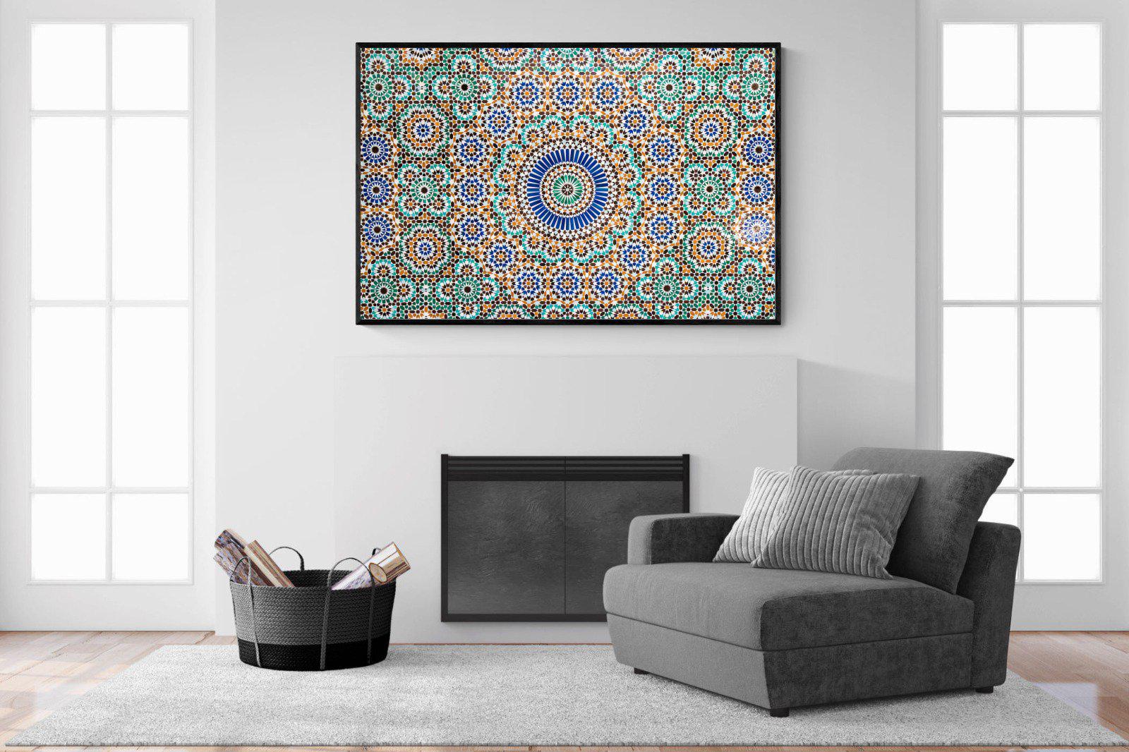 Moroccan Tiles-Wall_Art-150 x 100cm-Mounted Canvas-Black-Pixalot