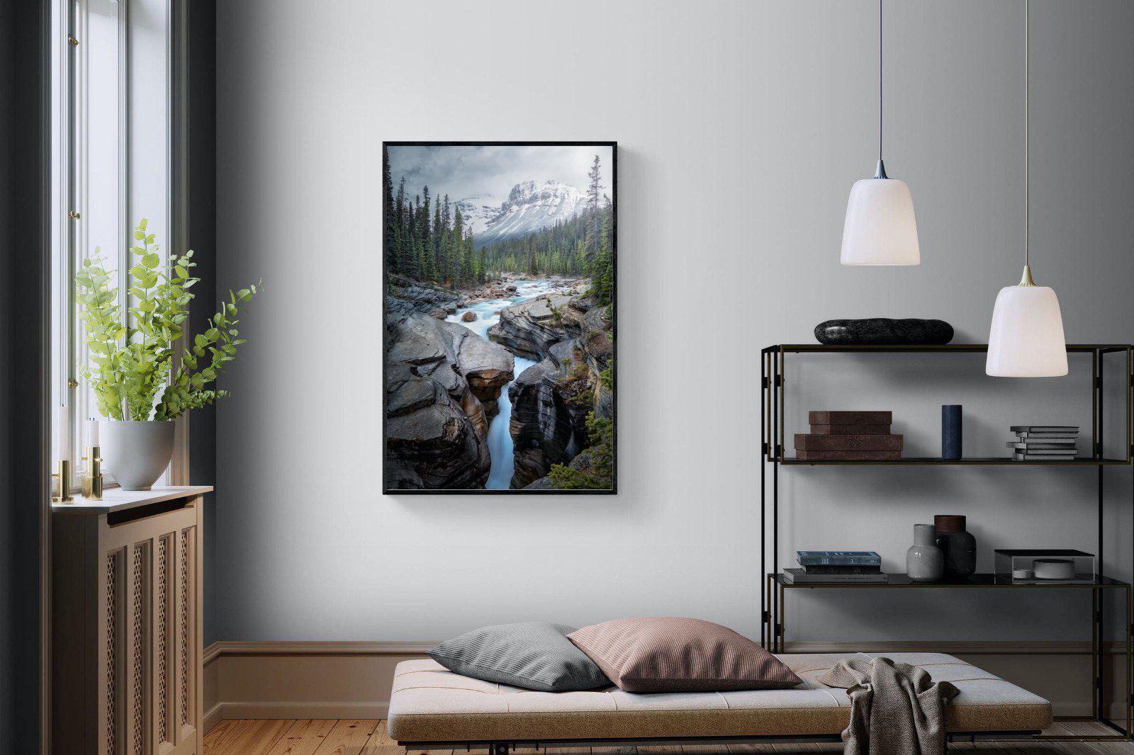 Mountain Stream-Wall_Art-100 x 150cm-Mounted Canvas-Black-Pixalot
