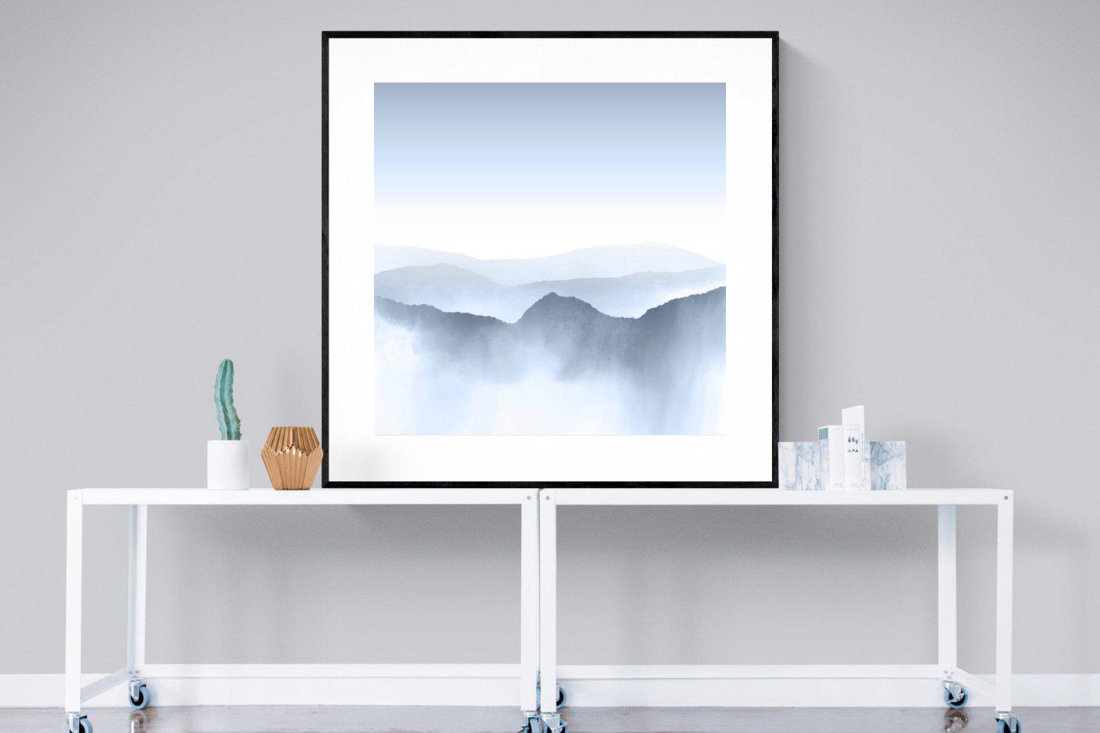 Mountains Watercolour-Wall_Art-120 x 120cm-Framed Print-Black-Pixalot
