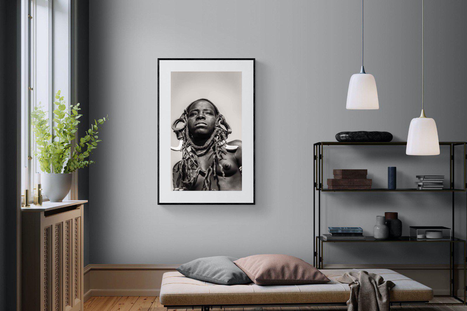 Mursi Woman-Wall_Art-100 x 150cm-Framed Print-Black-Pixalot