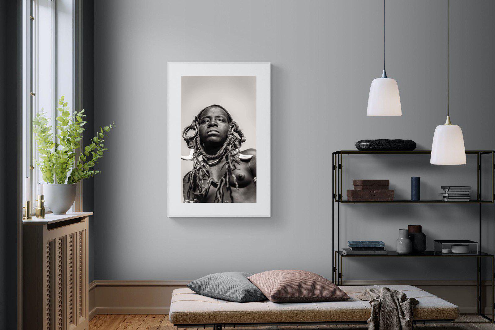 Mursi Woman-Wall_Art-100 x 150cm-Framed Print-White-Pixalot