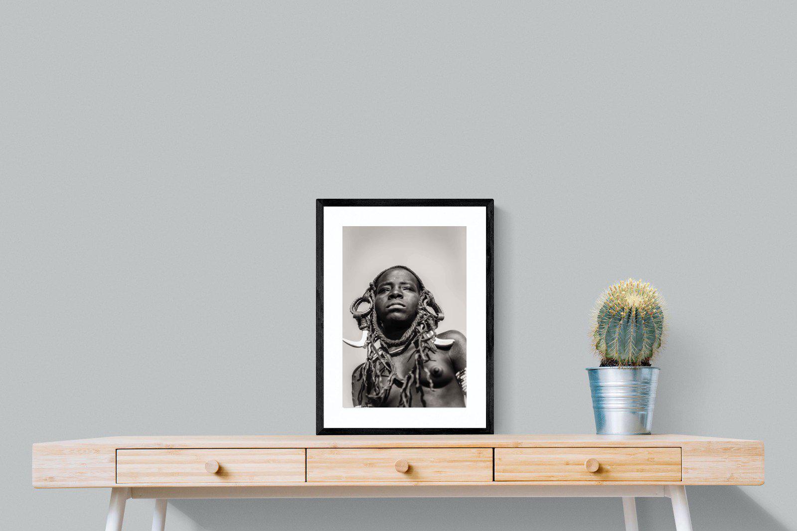 Mursi Woman-Wall_Art-45 x 60cm-Framed Print-Black-Pixalot
