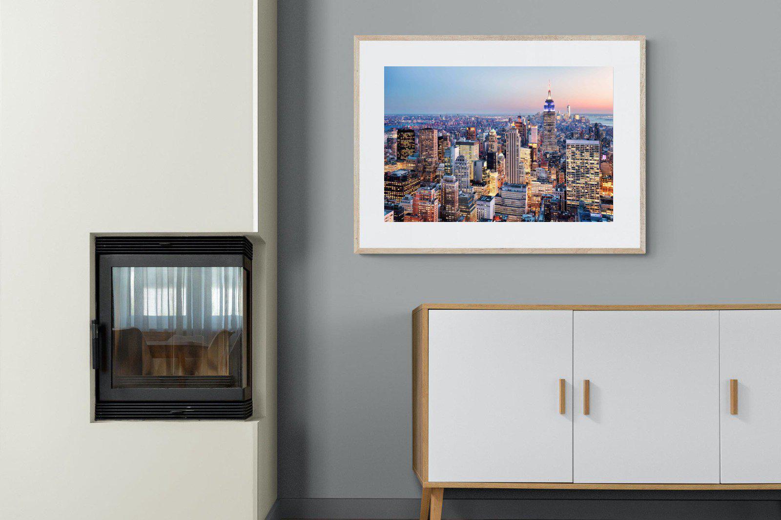 NYC Sunset-Wall_Art-100 x 75cm-Framed Print-Wood-Pixalot