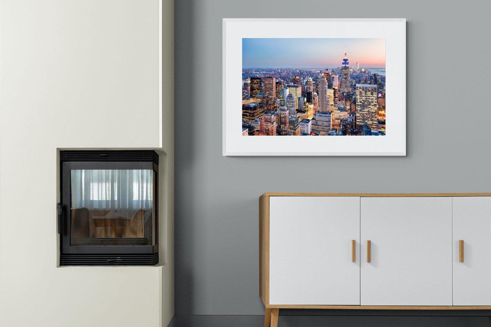 NYC Sunset-Wall_Art-100 x 75cm-Framed Print-White-Pixalot