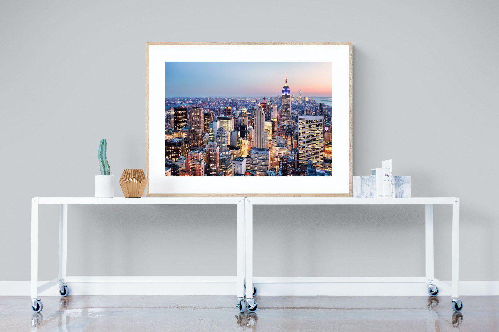 NYC Sunset-Wall_Art-120 x 90cm-Framed Print-Wood-Pixalot