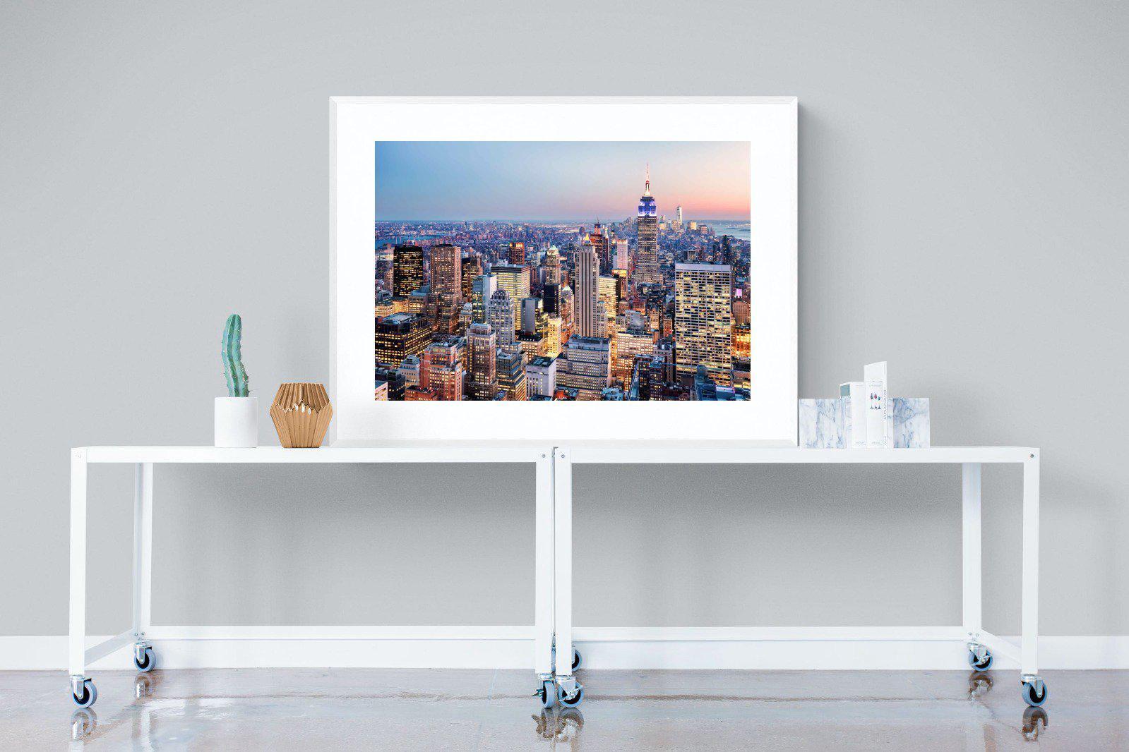 NYC Sunset-Wall_Art-120 x 90cm-Framed Print-White-Pixalot